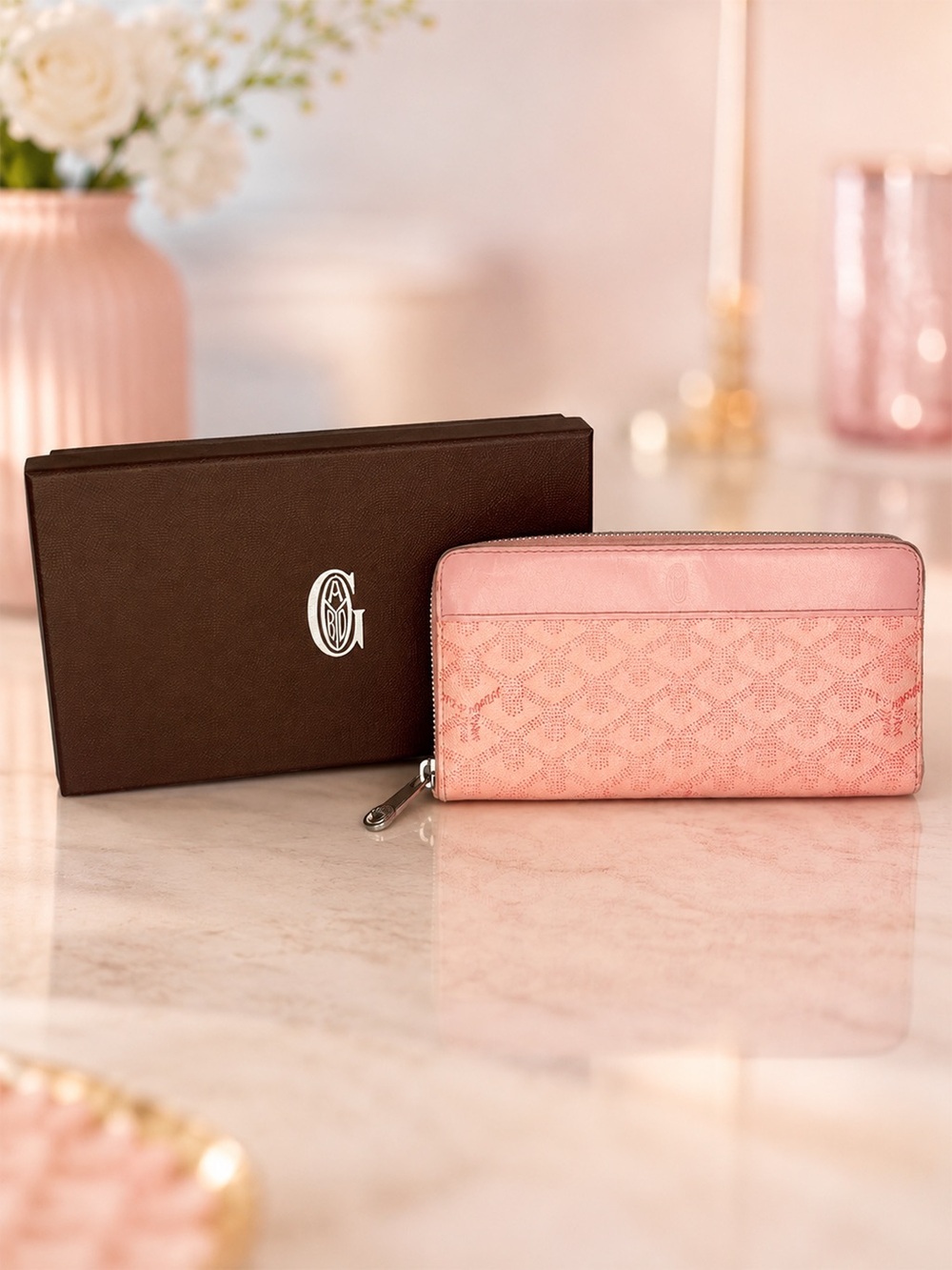 Goyard Pink Zip Around Wallet | Goyardine Canvas | Made in France | Authentic